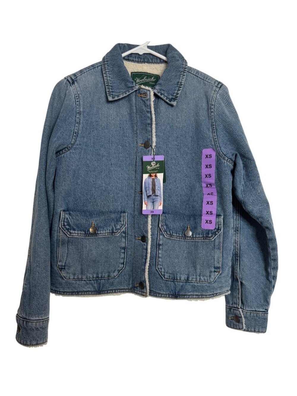 Woolrich Sherling Lined Size XS Jean Jacket NWT Pockets Oversized Button Up
